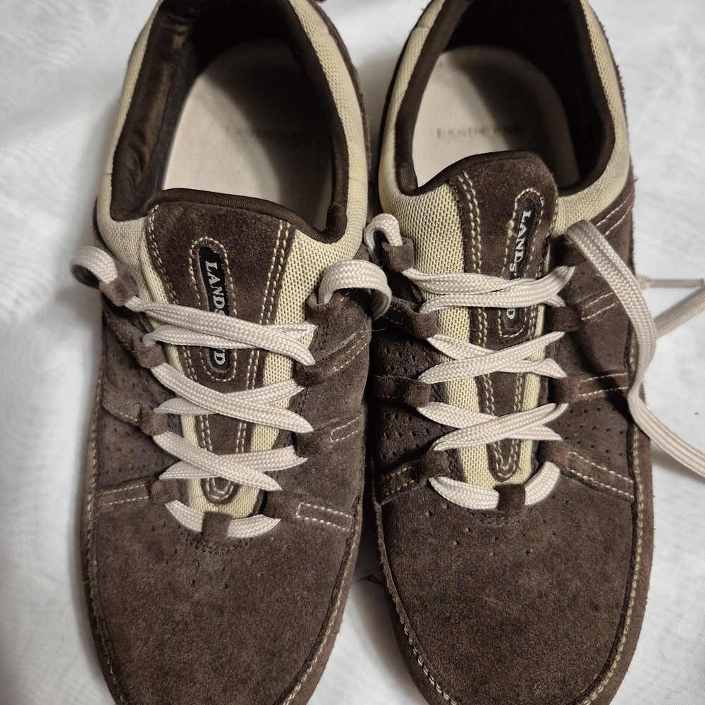 Lands' End Men's Chocolate Suede Sneakers Size 8B